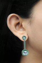 Round Cut Lab Created Emerald Diamond Antique New Earring 14K White Gold Finish