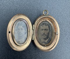 Antique Victorian Enamel Photo Locket Monogram Shield Pendant