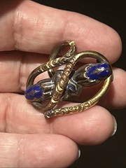 Victorian Stunning Gold Fill Embossed Coiled Vine Enameled Blue Brooch C Clasp