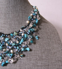 Turquoise Chip Beads Artisan Cluster Boho Waterfall Necklace Coastal Cowgirl