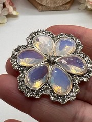 Monet Pin Brooch Opalescent Silver Toned Clear Crystals