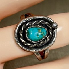 Vintage Southwest NA Style TESTED UNMARKED Sterling Silver Turquoise Ring Sz 7