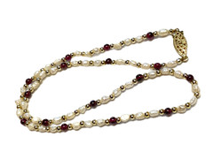 Vintage Genuine Rice Pearls & Almandine Garnet Beaded Necklace & Bracelet Set