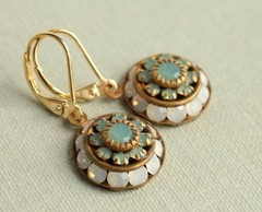SALE VINTAGE SWAROVSKI OPAL PACIFIC GREEN BLUE & OPAL MOONSTONE CRYSTAL EARRINGS