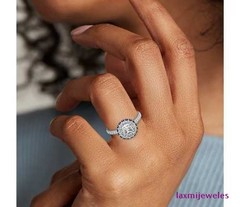 2.50Ct Round Cut Blue Sapphire Lab-Created Diamond Ring 14K White Gold Over