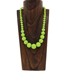 Neon Green Beaded Necklace Graduated round Ball 18 in Vintage Retro 21 in