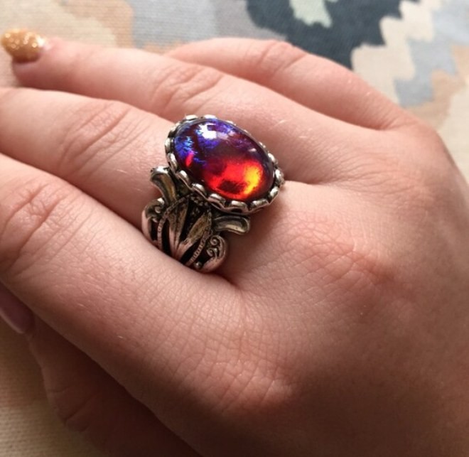 Dragons Breath Fire Opal Ring Women’s Fire Opal Silver Plated Gothic Ring