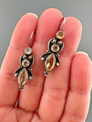 Vintage Earrings Sterling Silver 925 Citrine Anglesite Gemstone French Wire Hook