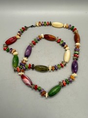 Vintage Beaded Nuggets Multicolor Agate Quartz Necklace