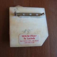Retro Lucinda House Pin Crescent Man in Moon Gold & Pink Glitter Striped Night