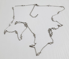 Clear Crystal Bezel Silver Tone Station Opera Length Necklace 36 In