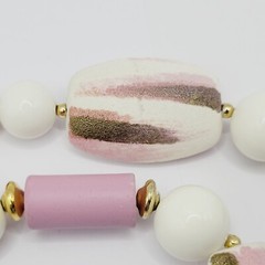 Hand Painted Porcelain Ceramic Pendant Beaded Vintage Necklace 30 Inch Japan