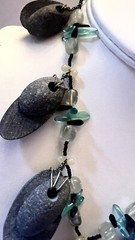 Vintage Unique Prehnite And Stone Necklace Brutalist 21 Inches With Dangle Hook