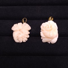 Light Pink Flower Two Stone Pendants Gold Tone