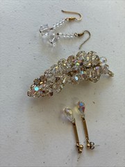 Vintage JULIANA D&E Clear AB Bead Gold Tone Cha Cha Leaf Pin Brooch + 2 Earrings