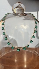 Antique Art Deco Sterling Silver Green Paste Necklace 17 Inches
