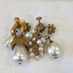 Vintage Miriam haskell Faux Pearl Clip-On Dangle Earrings Lot. 4 singles
