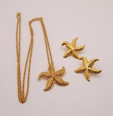 Vtg Avon Textured Starfish Necklace & Earring Set Ocean Beach Nautical