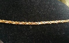 Vintage Gold Toned XO Hugs And Kissess Tennis Bracelet With Clear And Pink…