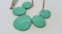 Vintage Diva Caribbean Green Enamel Filled Bib Choker Necklace signed 39+8cm