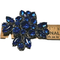 Vintage Signed WEISS Sapphire Blue Rhinestone Maltese Cross Brooch Pin 1960s