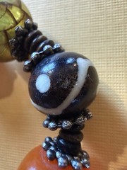 VTG 3 Bakelite Butterscotch Beads Bracelet / B&W artisan beads / metal spacers