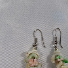 Dangle Drop Earrings Green White & Pink Irregular Shell Chips French Wire