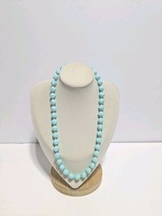 Vintage Blue Round Faceted Acrylic Bead Necklace 17″. Retro Style.
