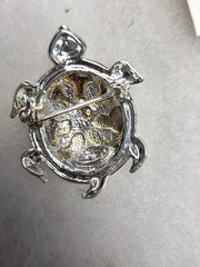 Vtg nos gold silver tone filigree Turtle Pin