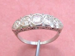 ANTIQUE ART DECO 1.35 ctw OLD DIAMOND PLATINUM 5-STONE COCKTAIL RING 1930 sz 5.5