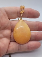 Vintage Orange Calcite Pendant Chain Beaded Necklace 32in.