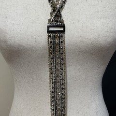 Art Deco 6-Strand Lariat Smoky Quartz Faceted Crystal Necklace w/AB; Dramatic!