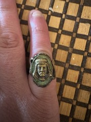 1920s Antique Egyptian Revival Czech Glass Pharaoh Ring Neiger Style Sz 5