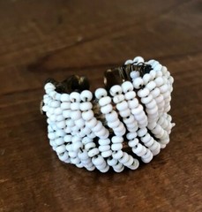 Vintage White Beaded Screwback Hoop Wire Wrapped Earrings