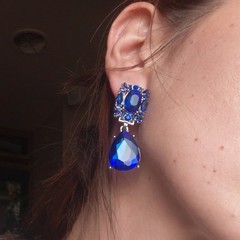 Vintage Style Cobalt Blue Teardrop Dangle Clip-On Earrings Statement Retro