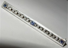 Edwardian Diamond & Sapphire Filigree Pin/Brooch 62x5MM Platinum/14K Gold
