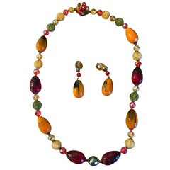 Vintage West Germany Art Glass Jewelry Set Autumnal Mid Century Retro Bohemian