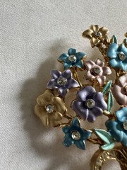 Vintage Gorgeous Enameled Flower Bouquet & Rhinestone Pot Brooch B2
