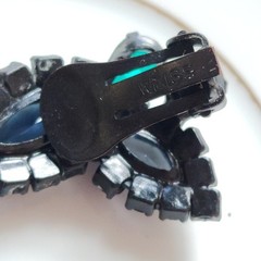 Weiss Climber Earring Dark Jewel Tone Color Rhinestone Couture Signed 60s Black