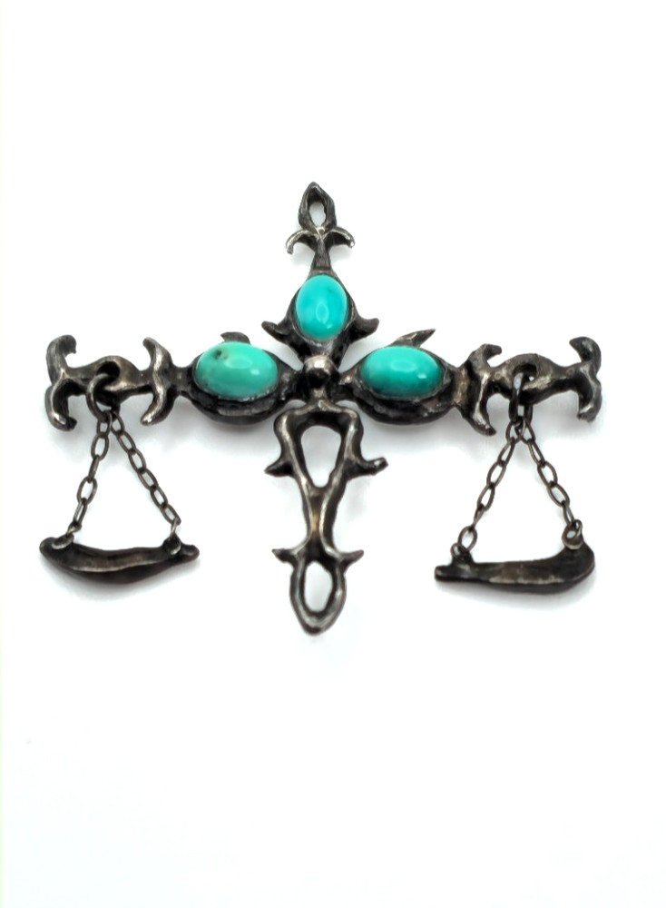 Vintage Sterling Silver Turquoise Balance Scale Pendant One of a Kind OOAK