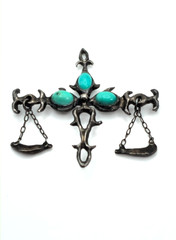 Vintage Sterling Silver Turquoise Balance Scale Pendant One of a Kind OOAK