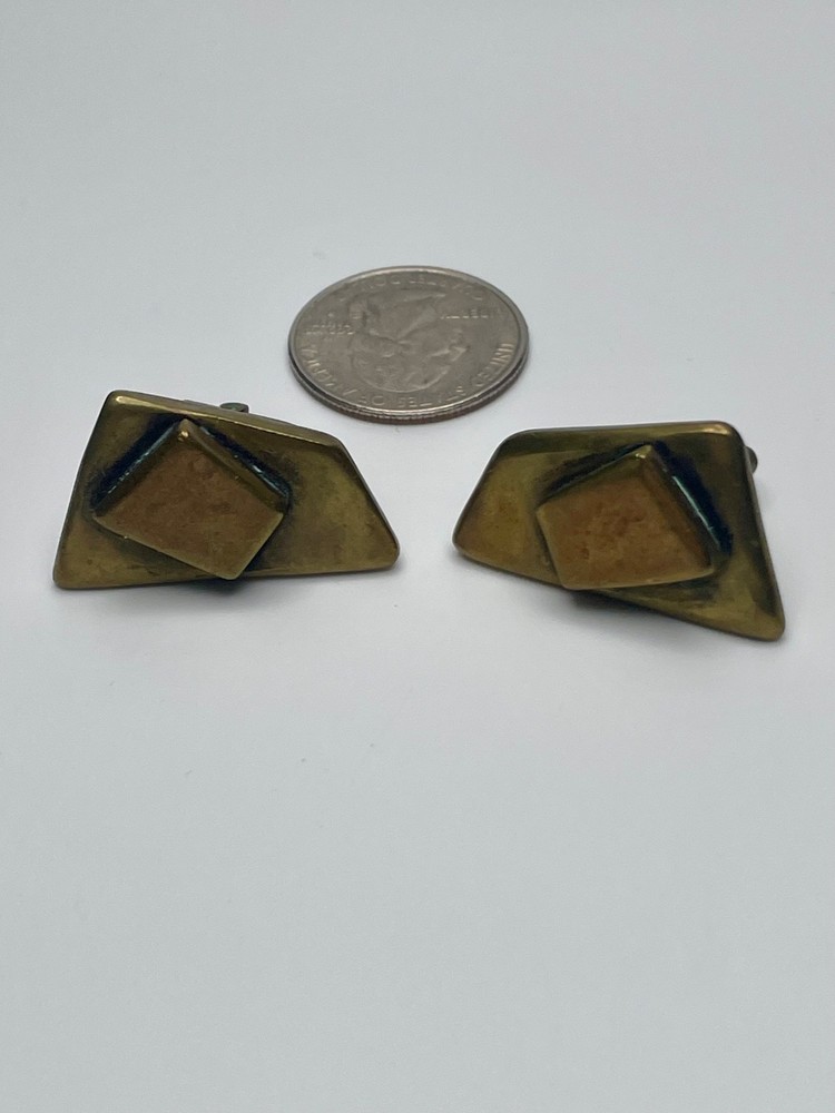 Vintage Heavy Brutalist Style Asymmetrical Heavy Solid Geometric Cufflinks