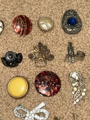 Vintage Costume Jewelry Flower Brooch Button & Earring Lot of 77 Pieces