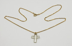 Vintage Gold Tone Chain Clear Glass Cross Necklace 18 Inch Spring Ring Clasp