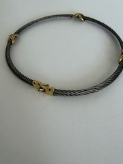 Vintage Two Tone Stainless Steel Twisted Cable Wire Choker Necklace Gold Tone X
