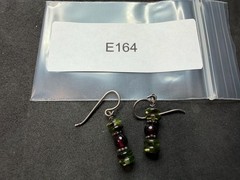 2.54g Vintage Sterling Silver 925 Earrings Green and Dark Beaded Dangle Drop M