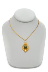 Vintage Pendant Necklace Gold Tone Jade Diamond Pearl 18″