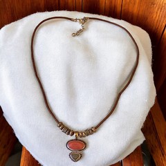 KC Necklace Pendant Cord Vintage Silver Plated Two Gemstones Signed Extender