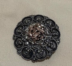 Vintage Brooch Rose Tone Flower Marcasite Pin 800 Silver 1.5″ Made in Greece