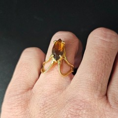 Vintage Mid-Century Modernist 18K HGEFS Smoky Quartz Cocktail Ring Size 6.75
